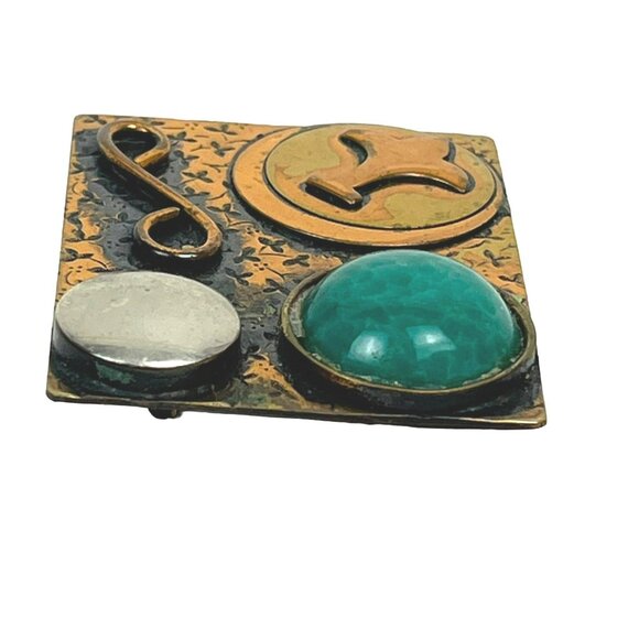 Vintage Mixed-Metals Mod Mid-Century Brooch Signed Sari - Picture 4 of 8